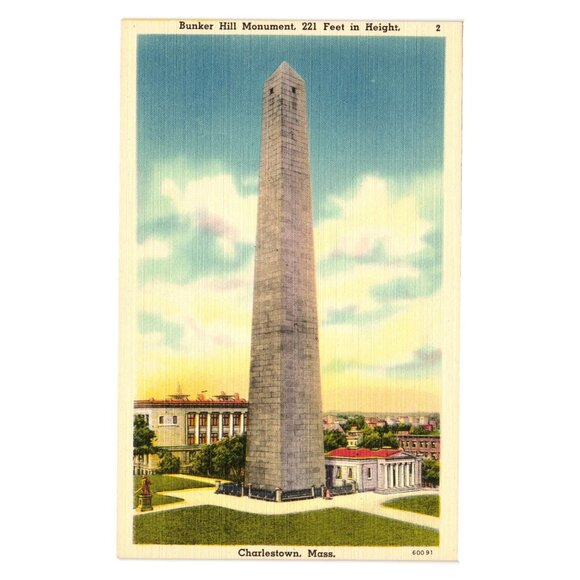 Vintage Bunker Hill Monument Postcard Charlestown MA 221 Ft Tall USA Linen - Picture 1 of 2